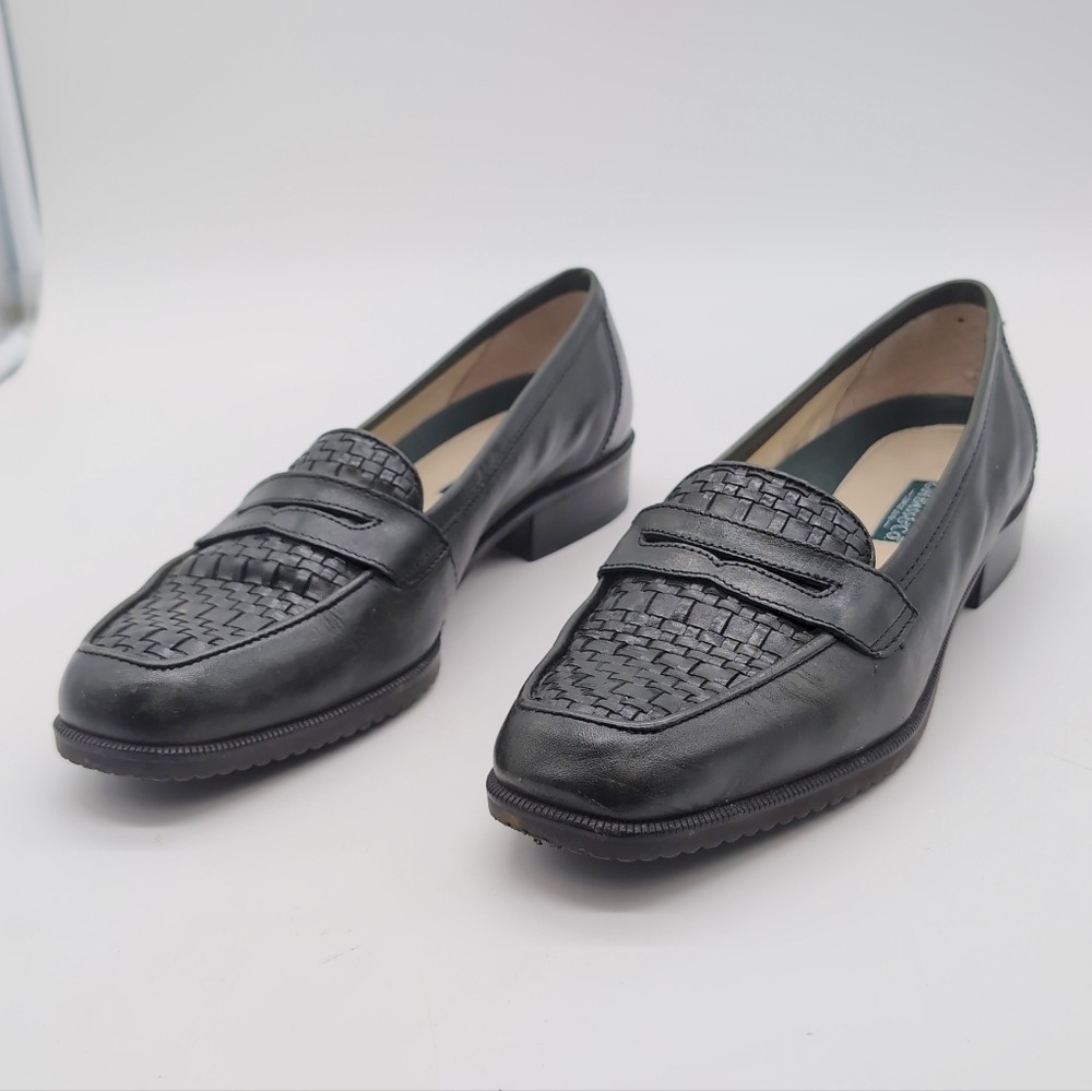 G.H. Bass & Co. Black Woven Leather Penny Loafers
